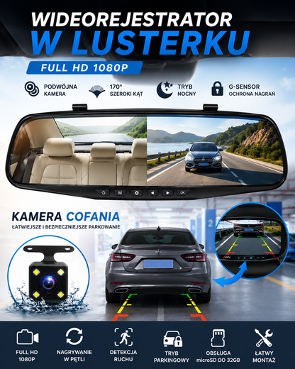 Wideorejestrator samochodowy w lusterku Full HD AutoVision™ + z kamerą cofania