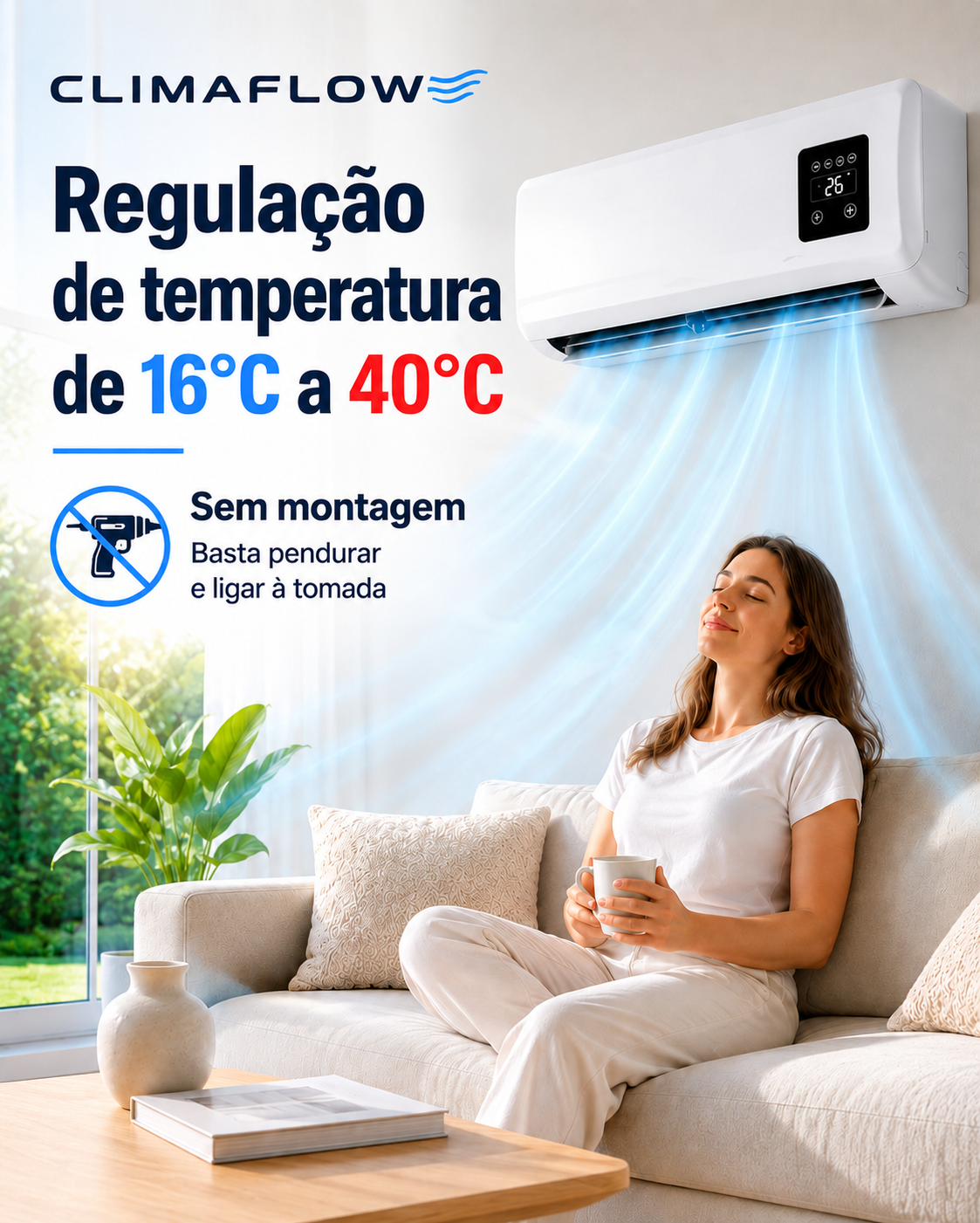 Ar Condicionado Portátil de Parede 2 em 1 ClimaFlow™ (Frio e Calor)