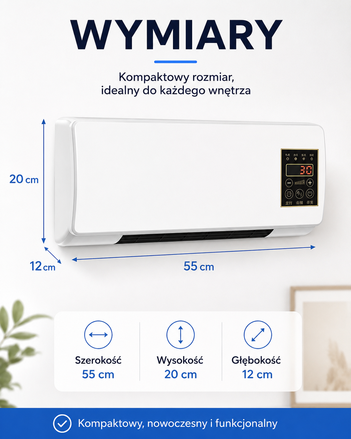 Termoventilador de Parede 2 em 1 ClimaFlow™ (Aquecimento + Arrefecimento)