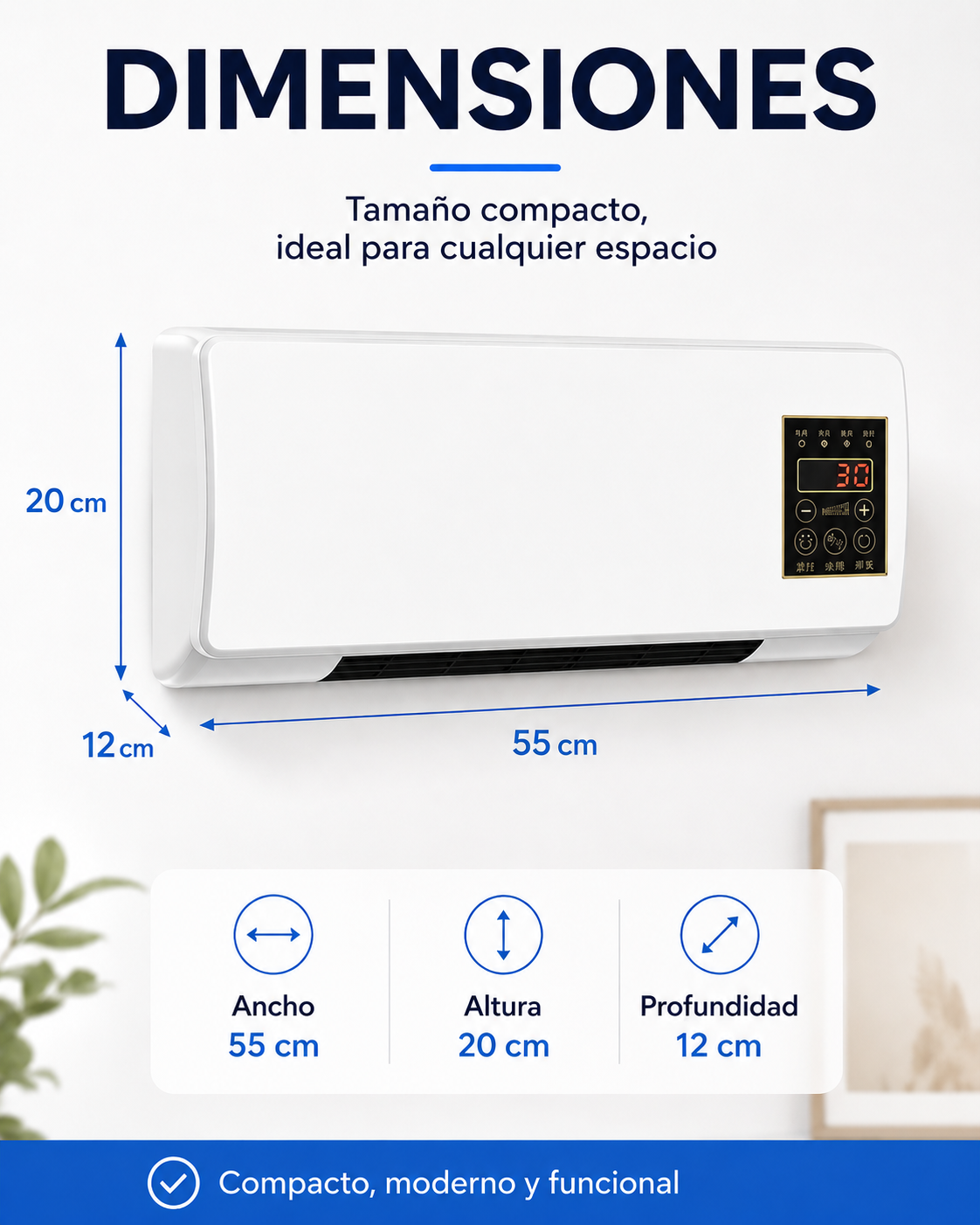 Aire acondicionado portátil de pared 2 en 1 ClimaFlow™ (frío y calor)