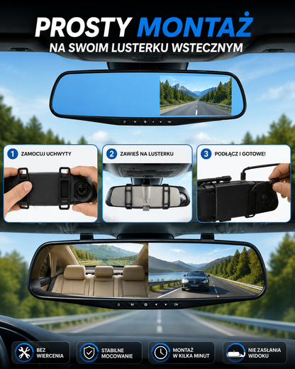 Wideorejestrator samochodowy w lusterku Full HD AutoVision™ + z kamerą cofania