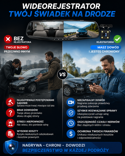Wideorejestrator samochodowy w lusterku Full HD AutoVision™ + z kamerą cofania