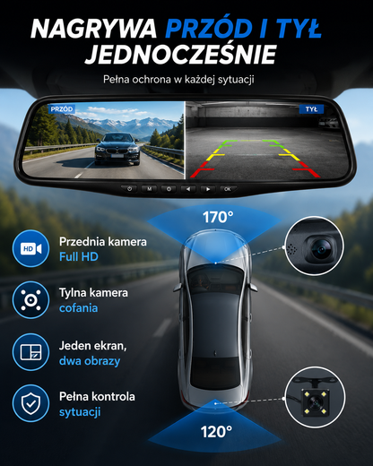 Wideorejestrator samochodowy w lusterku Full HD AutoVision™ + z kamerą cofania