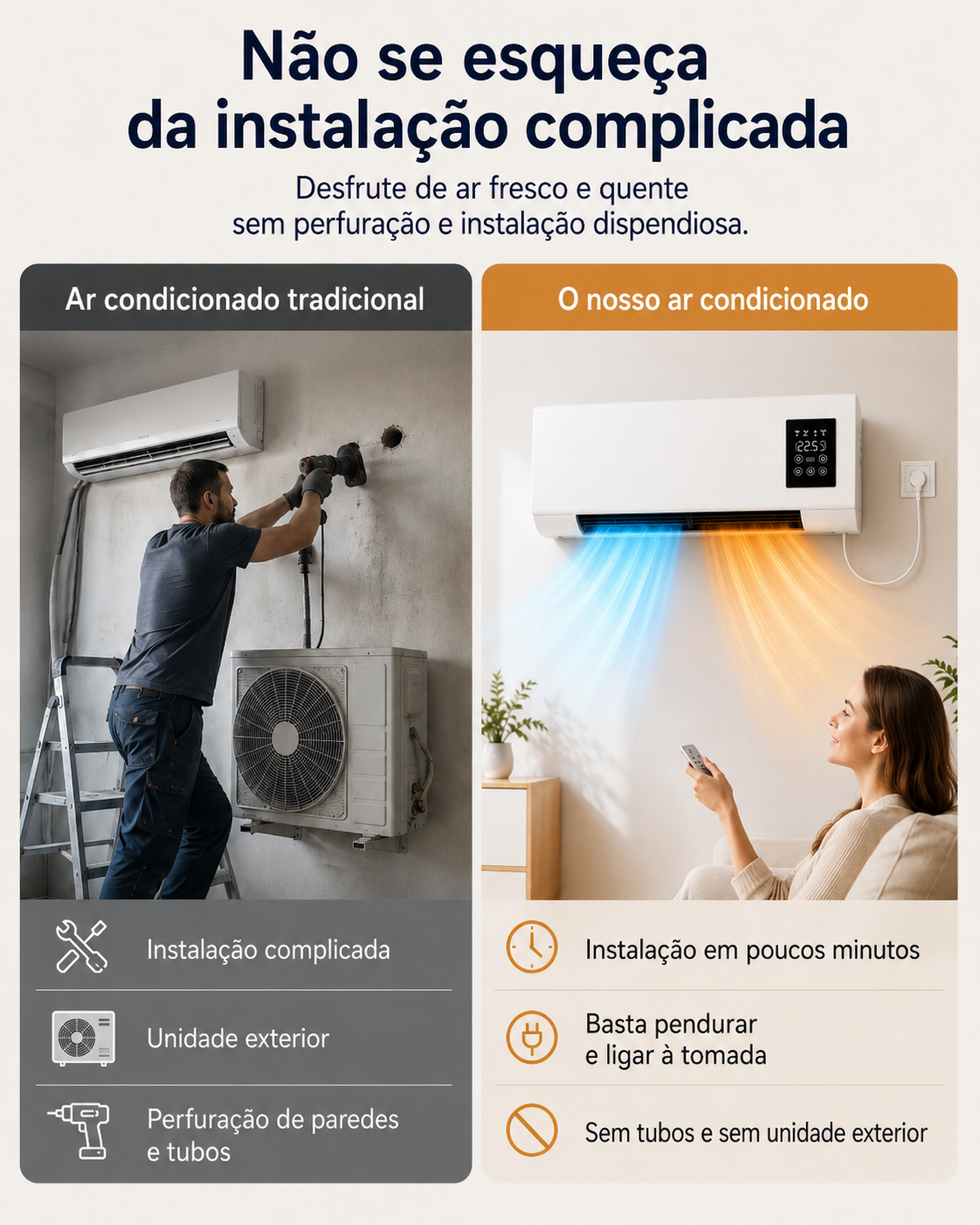 Ar Condicionado Portátil de Parede 2 em 1 ClimaFlow™ (Frio e Calor)