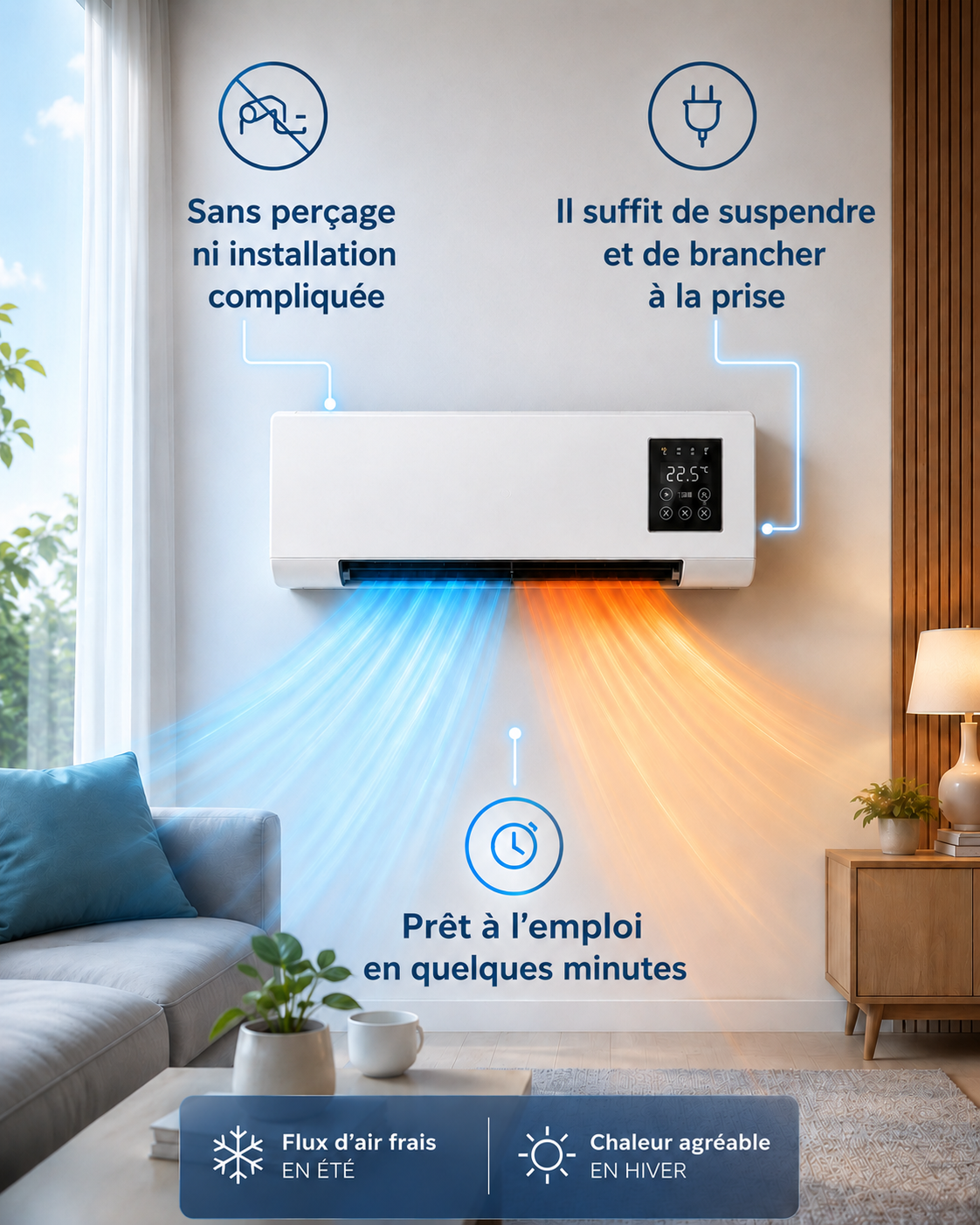 Climatiseur portable 2-en-1 ClimaFlow™ (froid et chaleur)