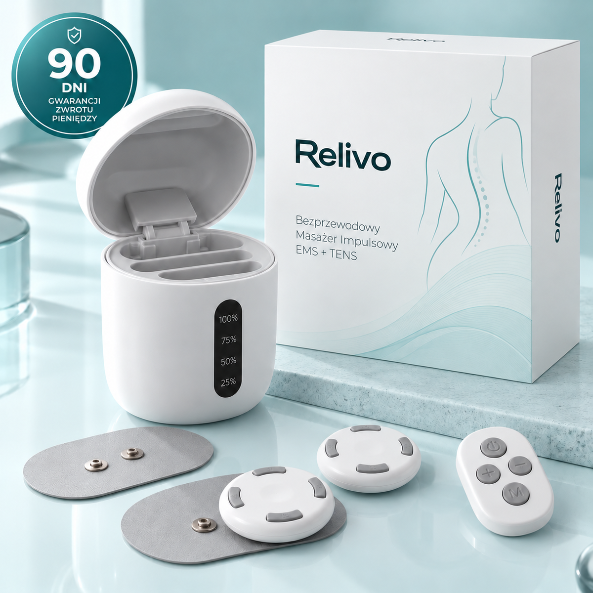 Relivo™ – Bezprzewodowy Masażer Impulsowy EMS + TENS